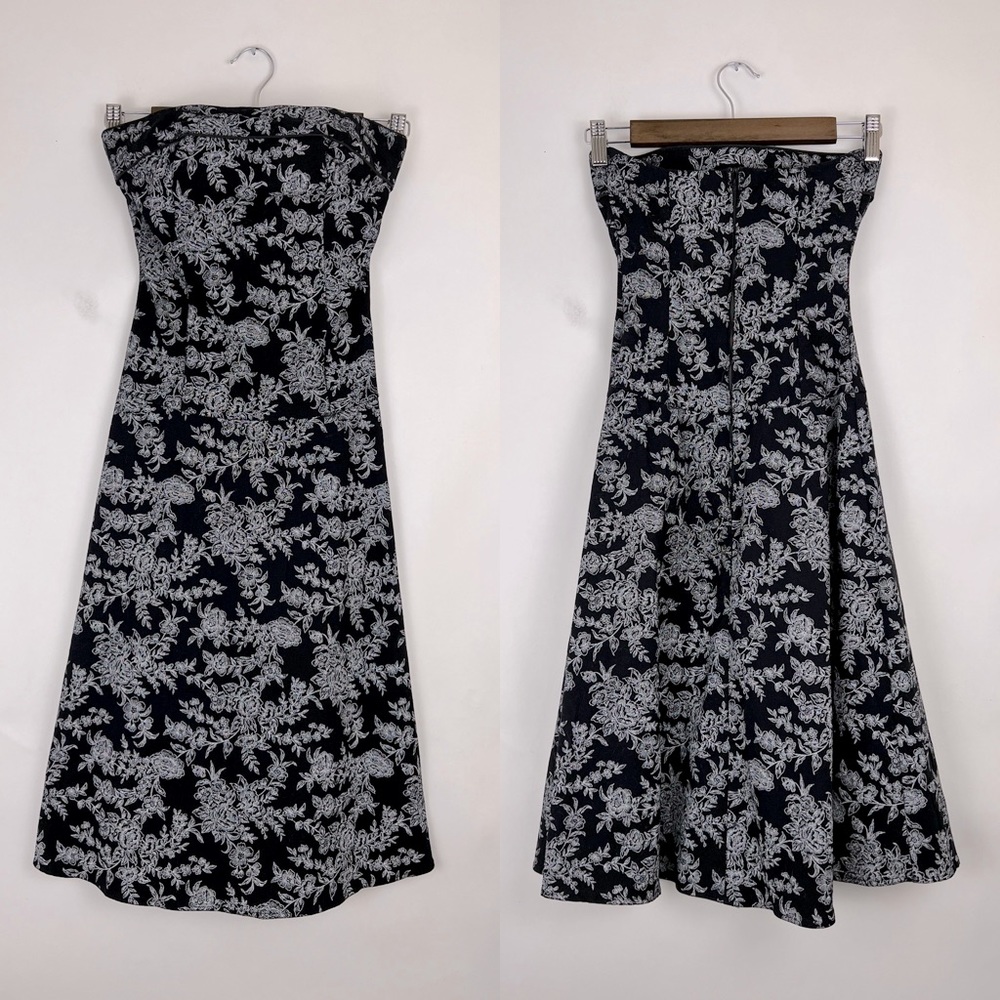 LULY K formal strapless dress knee-length black and white floral S